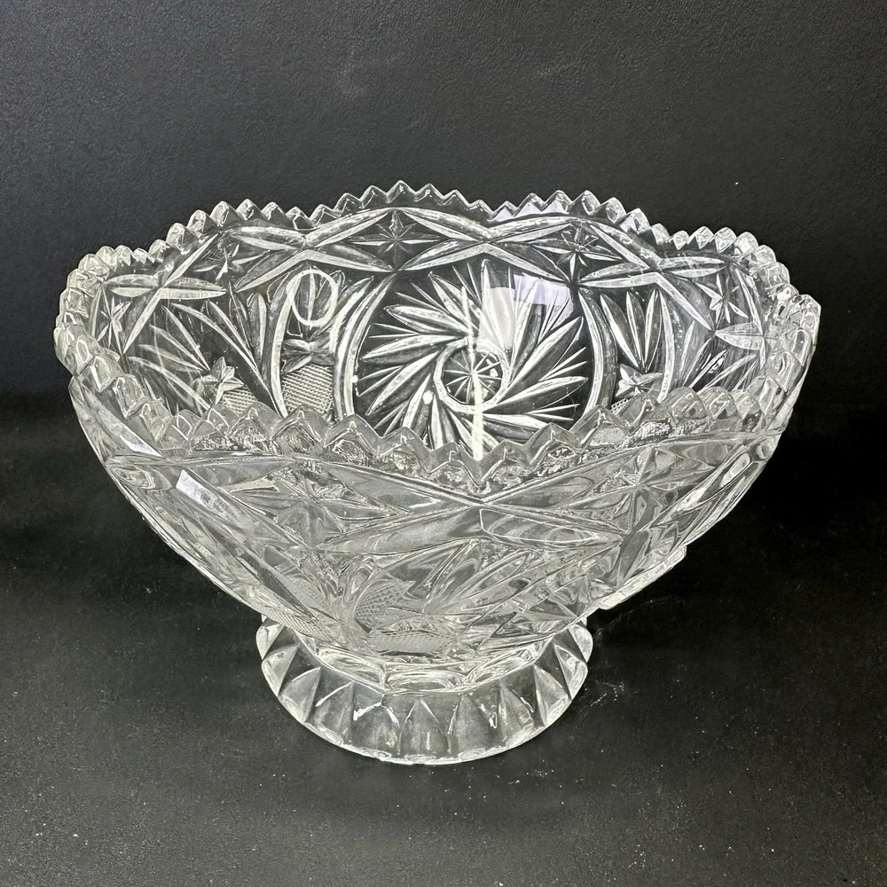 American Brilliant Period Pinwheel Cut Crystal Glass Bowl 6.25
